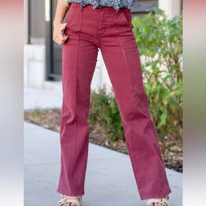 Judy Blue burgundy high rise front seam straight leg jeans